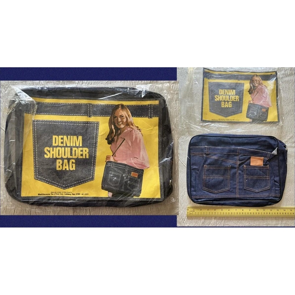 Vtg Blue Denim Shoulder Bag Deadstock NOS Reliance Pen & Pencil Corp Hong Kong
